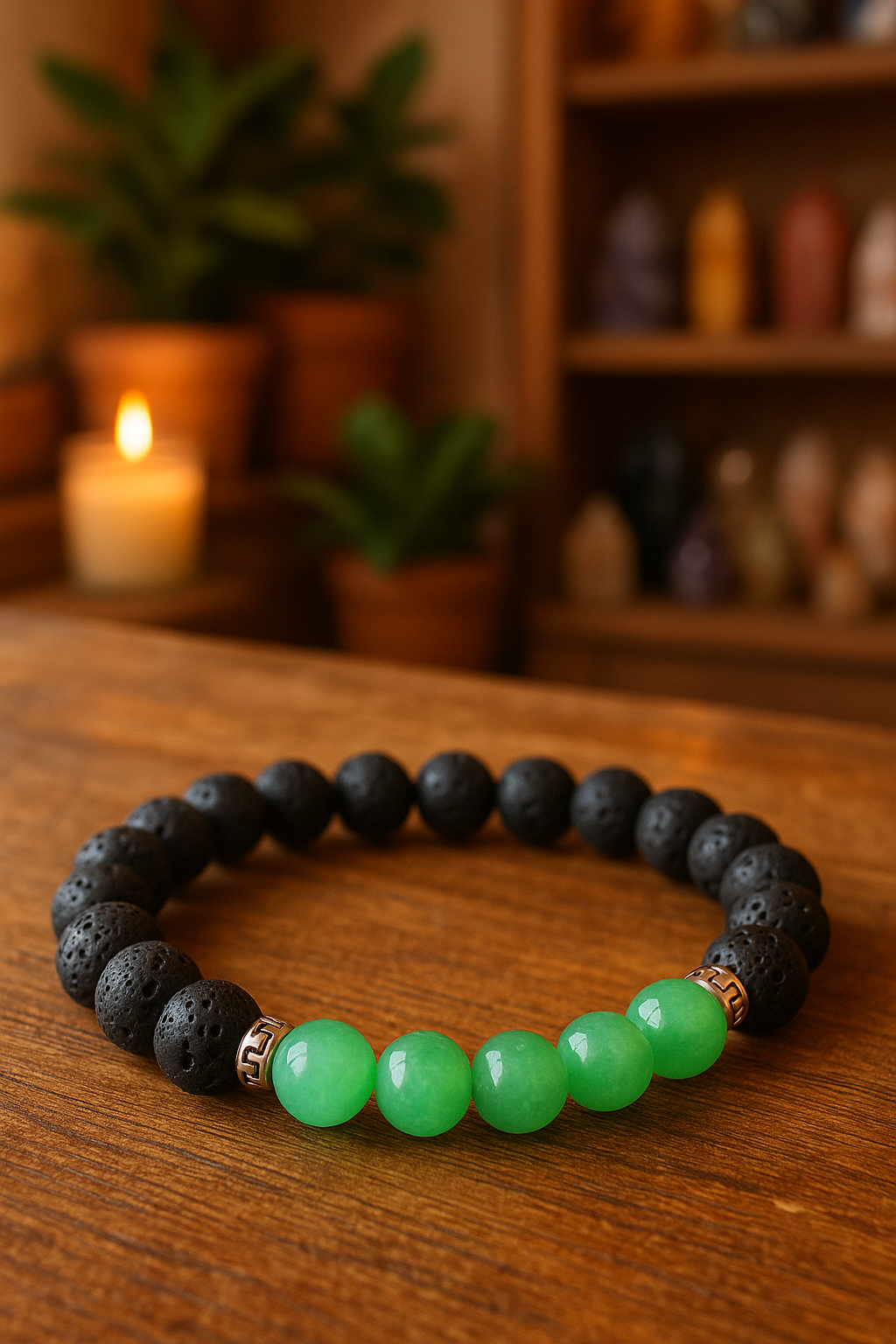 Green Aventurine with Lavastone Bracelet 8mm