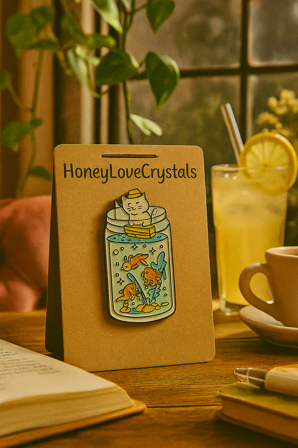 “Cat Fishing Jar” Enamel Pin