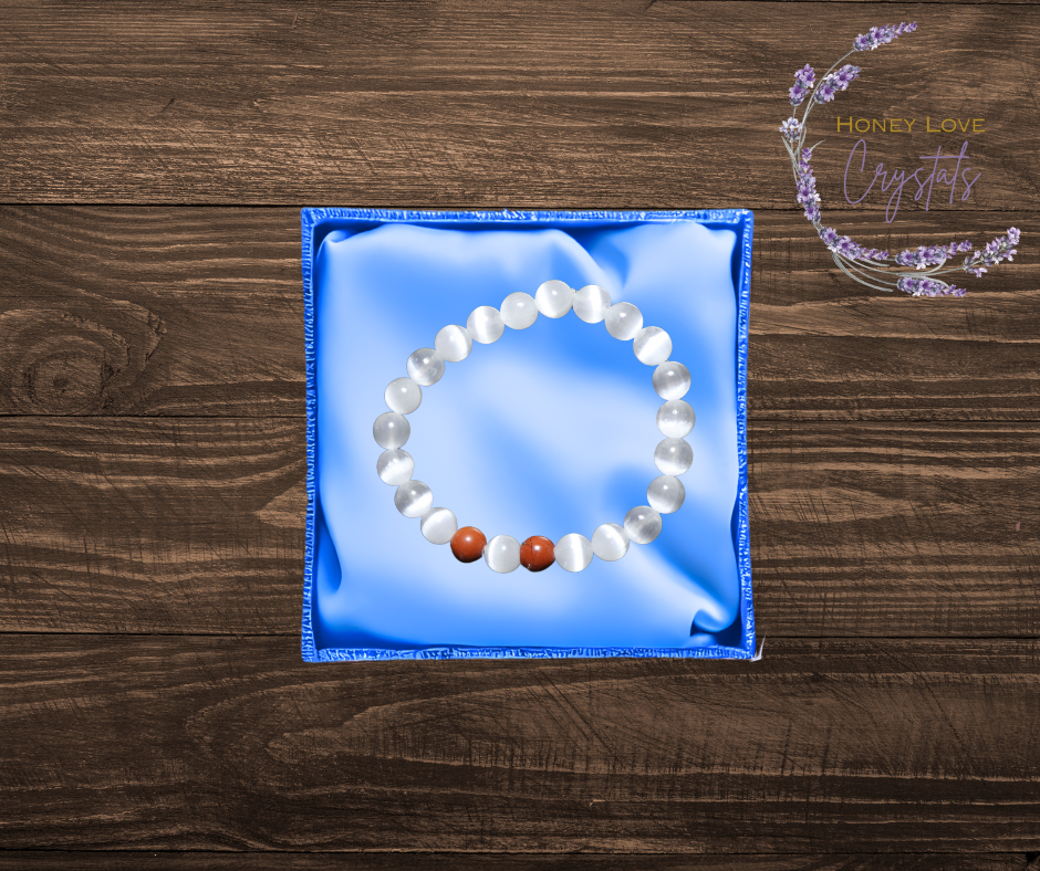 Selenite with Red Jasper Bracelet 8mm