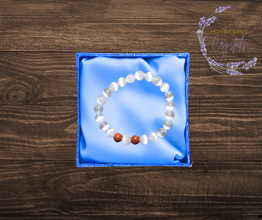 Selenite with Red Jasper Bracelet 8mm