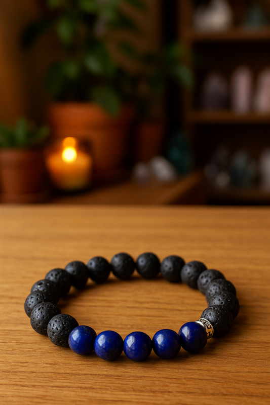 Lapis Lazuli with Lavastone Bracelet 8mm