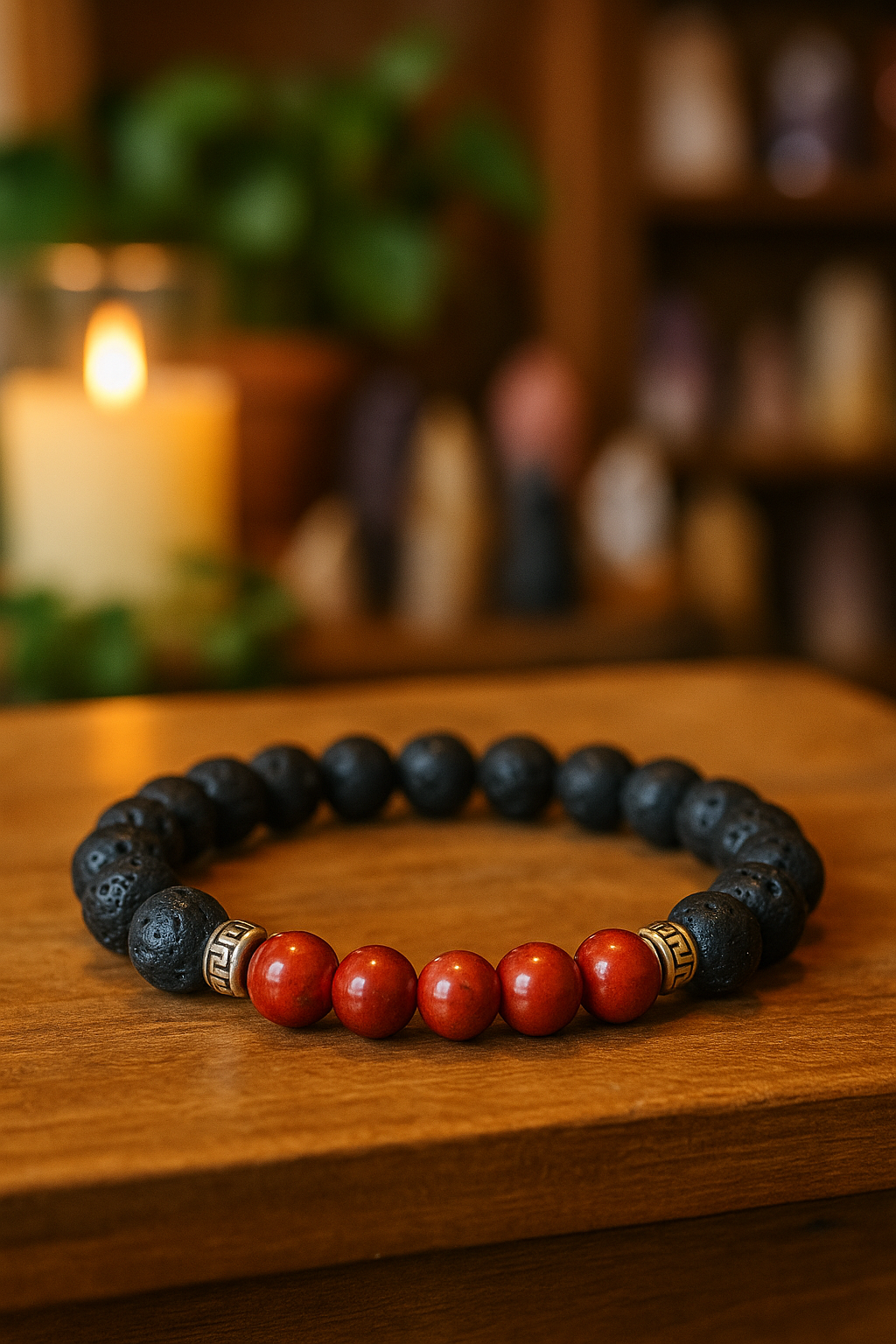 Red Jasper with Lavastone Bracelet 8mm