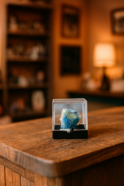 Azurite Specimen in Display Case