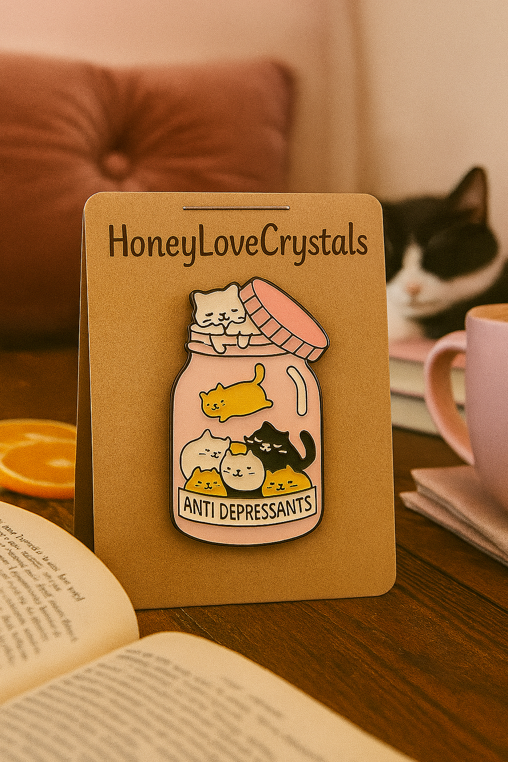 Anti-Depressants Cat Jar Enamel Pin