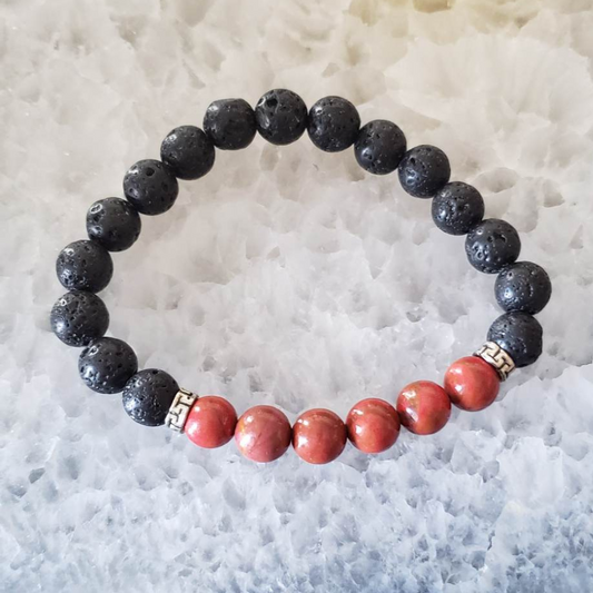 Red Jasper with Lavastone Bracelet 8mm