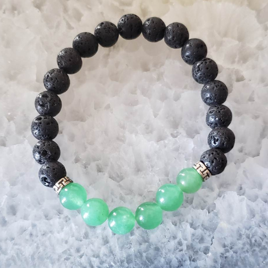 Green Aventurine with Lavastone Bracelet 8mm